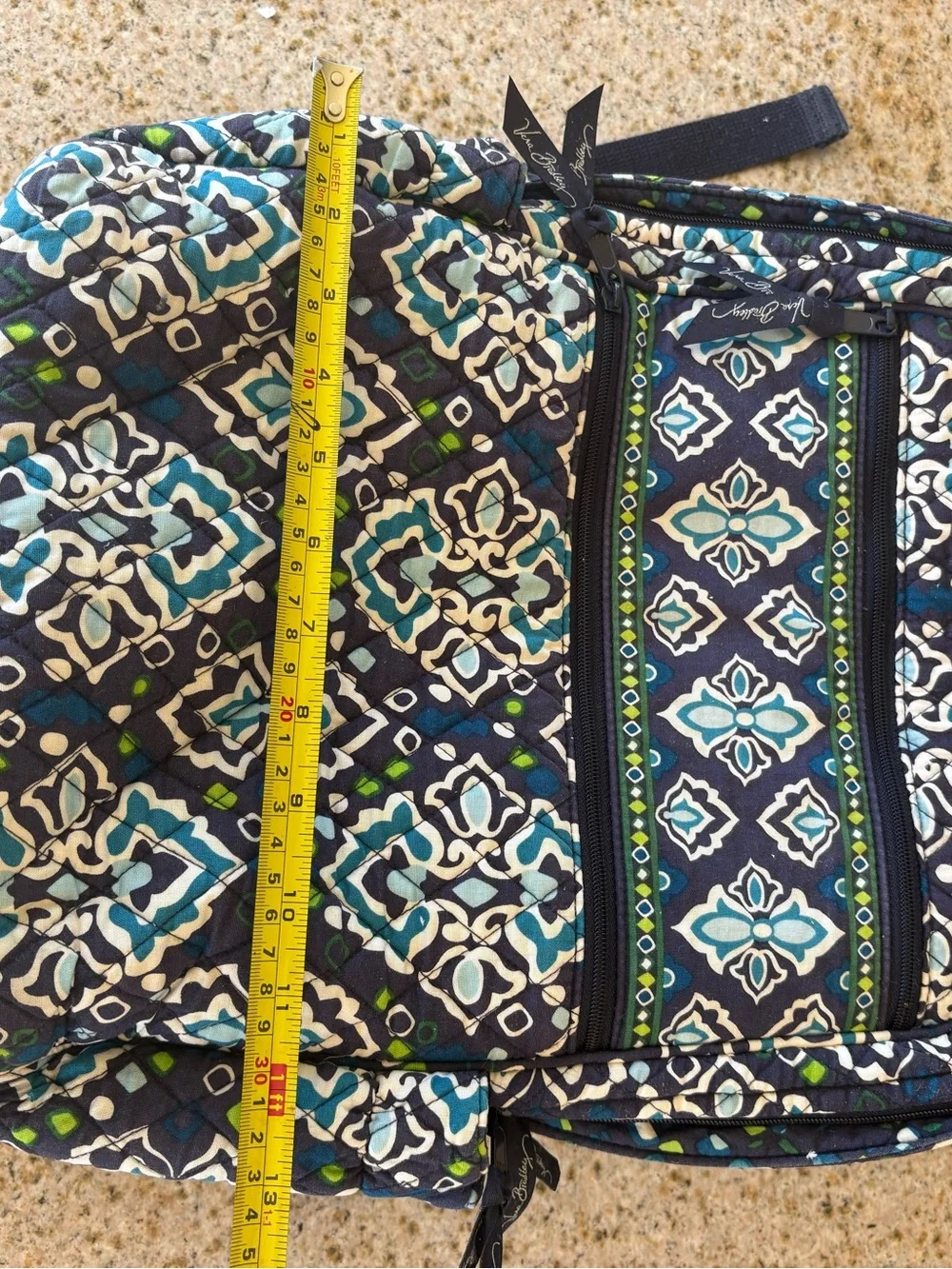 Vera Bradley Quilted Navy and Teal Patterned Women’s Campus Backpack Ink Blue